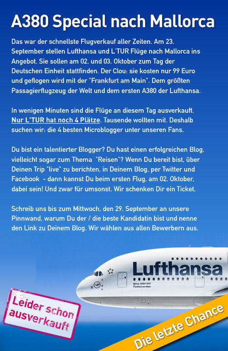 L’TUR Lastminute Angebot: Mit dem A380 nach Mallorca